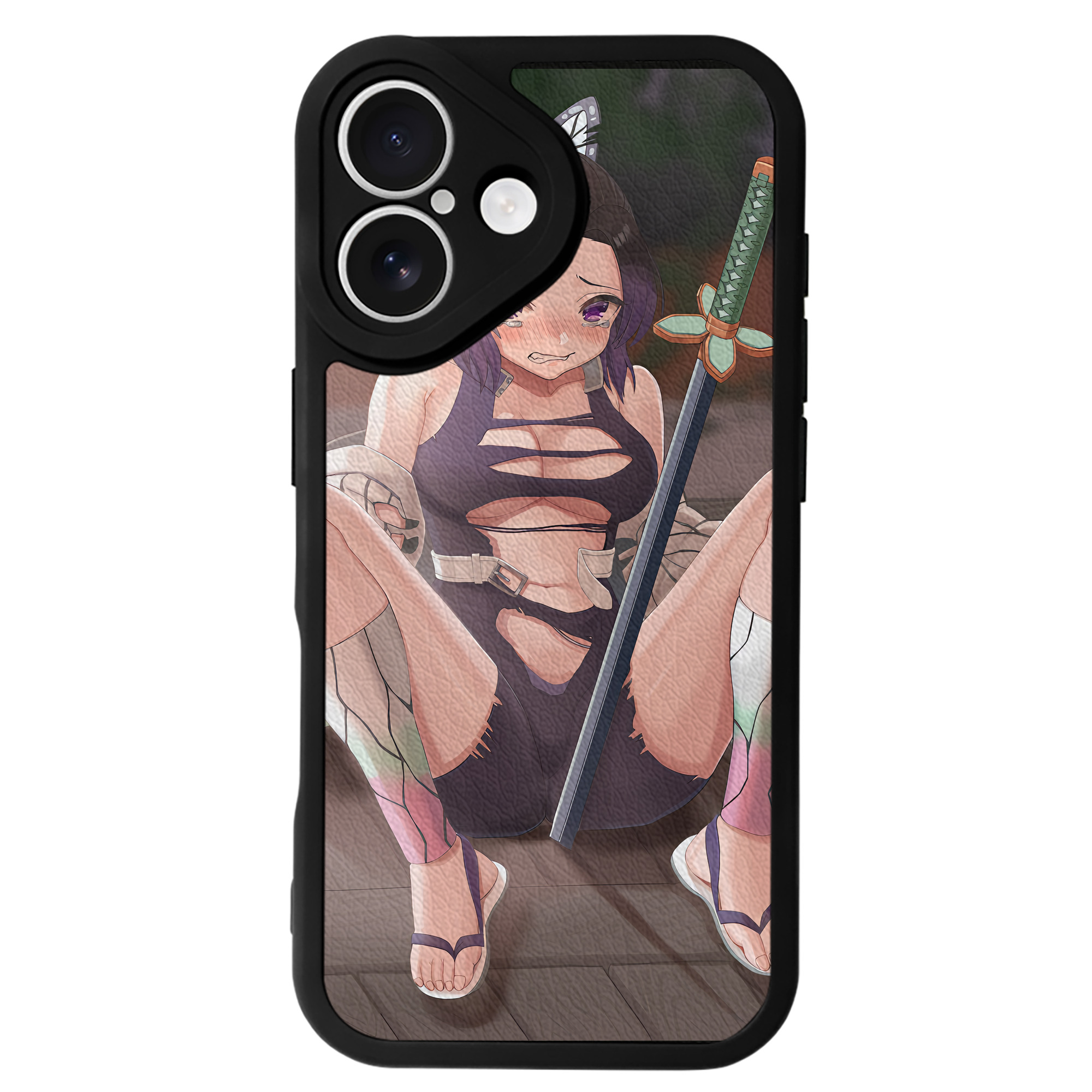 （画像用） 鬼滅の刃（きめつのやいば）蟲柱-胡蝶 しのぶ／こちょう しのぶ Kochou Shinobu 【iPhone 16シリーズ対応】シリコンスマホケース（レザー調） 材質：シリコン